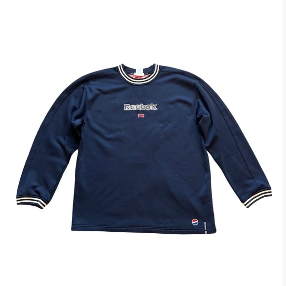 Rare Vintage Reebok Classic Navy Crewneck Sweater W/ British Flag & Pepsi Logo